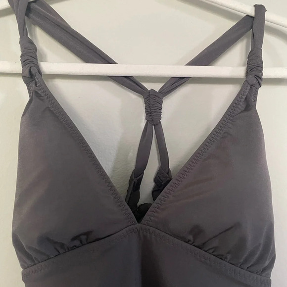 Athleta Aqualuxe one piece Ruched Tie Back Gray Full Coverage Medium - Picture 5 of 10